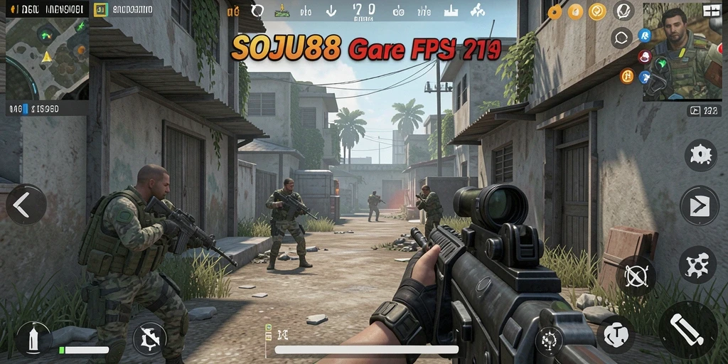 Tampilan seru gameplay SOJU88 dalam pertempuran FPS.