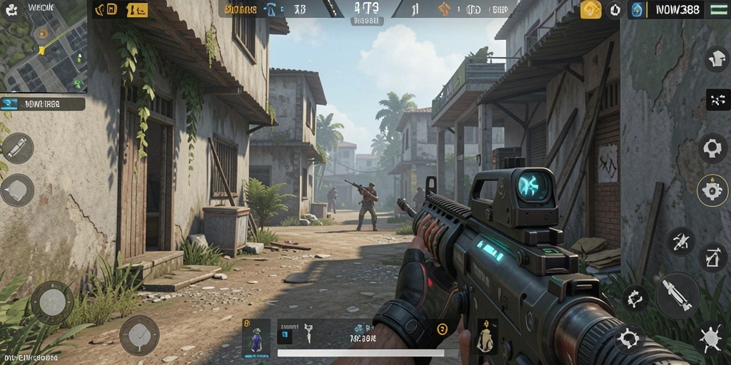 Screenshot gameplay WOW388 menampilkan aksi seru di medan perang FPS.